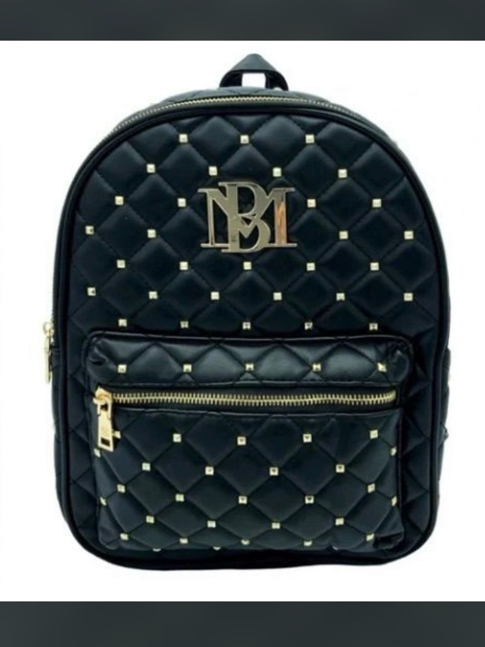 NWT Badgley Mischka Black Vegan Leather Quilted Mini Backpack with Gold Studs